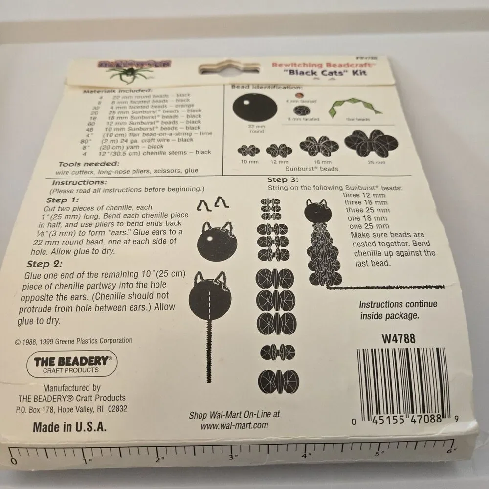 Vintage The Beadery BLACK CATS Bead Beading Halloween Decor Kit